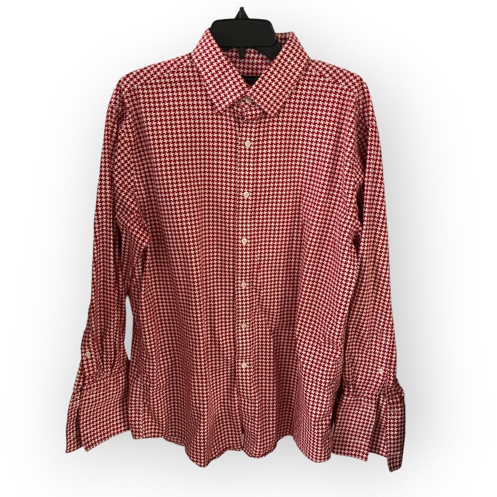 Sean John Men's Sz 17 32/33 Red Checked Long Sleeve Button Up Casual Shirt